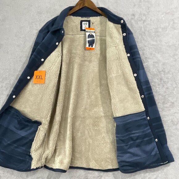 NEW Voyager XXL Blue Plaid Sherpa-Lined Shirt Jacket  Snap button H1120 - Picture 4 of 7